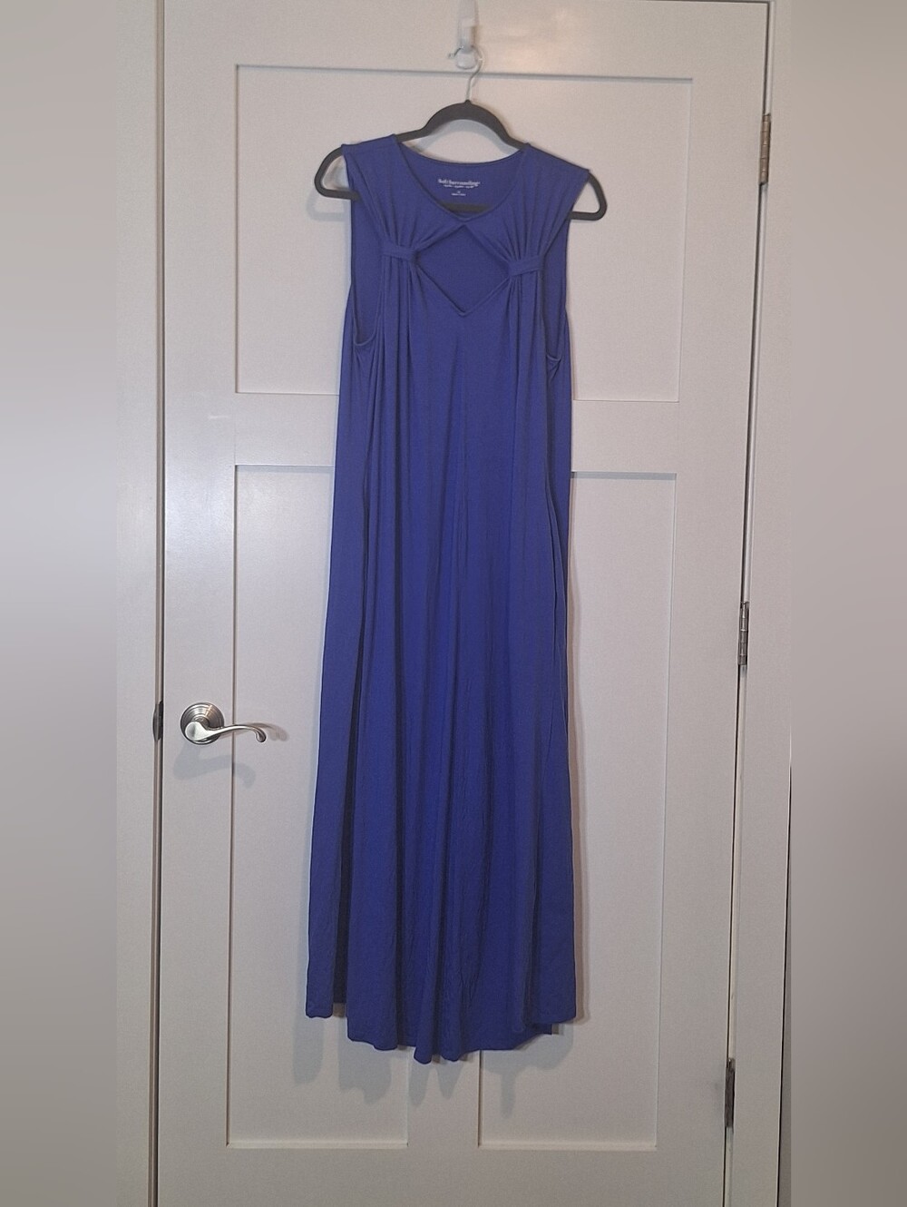 Soft Surroundings Samba Blue Maxi Dress Cotton Modal Sleevelss Cut Out Detail 1X